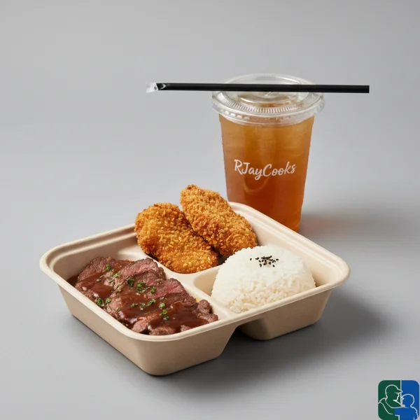 Pork Steak & Chicken Cutlets with Rice and Drinks